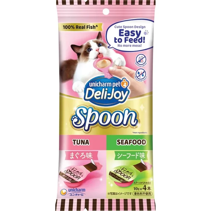 $2 OFF (Exp 27Oct25): Unicharm Deli-Joy Spoon Tuna & Seafood Creamy Cat Treats 40g