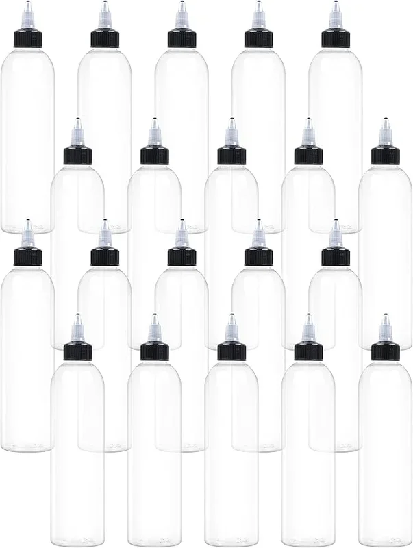 20 Pcs 8oz Plastic Squeeze Bottles with Twist Top Cap, 250ml Clear Dispensing Bottles, Empty Squirt Bottle for Liquids, Sauces, Arts, Crafts, Travel