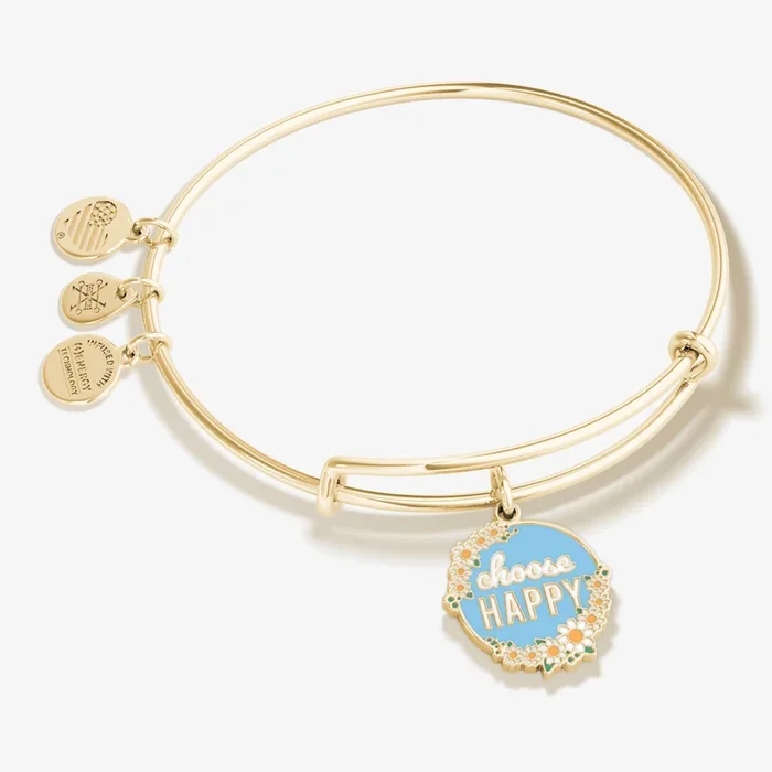 ‘Choose Happy’ Daisy Flower Charm Bangle