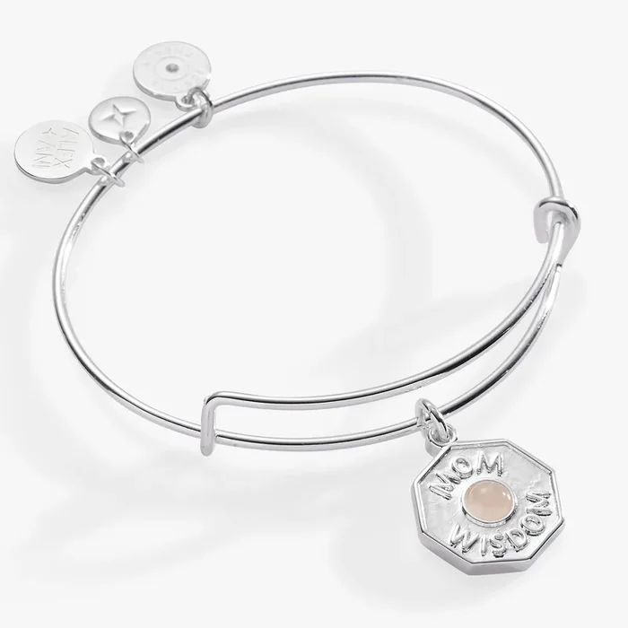 ‘Mom Wisdom’ Rose Quartz Crystal Charm Bangle