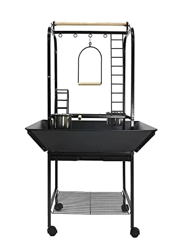 A&E Cage Company Parrot Play Stand With Ladders And Toy Hooks – Black – 26 X 25 X 48 In