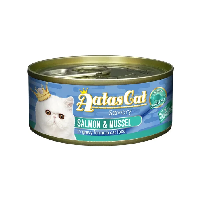 Aatas Cat Savory Salmon and Mussel in Gravy Canned Cat Food 80g