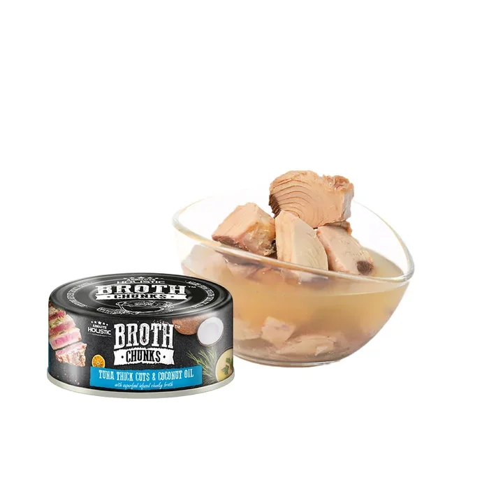 Absolute Holistic Broth Chunks Dogs & Cats Wet Food – 80G (Tuna Thick Cuts & Coconut Oil)