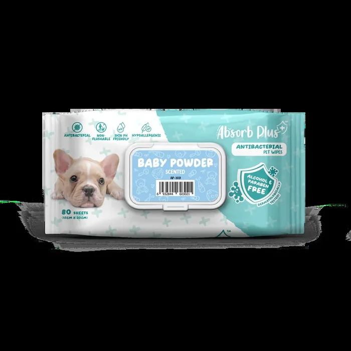 Absorb Plus Antibacterial Pet Wipes (Baby Powder) 80pcs