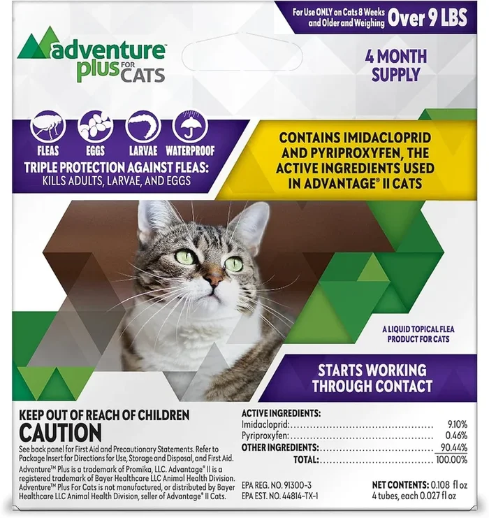 Adventure Plus Topical Flea and Tick for Cats – Over 9 Lbs – 4 Pack