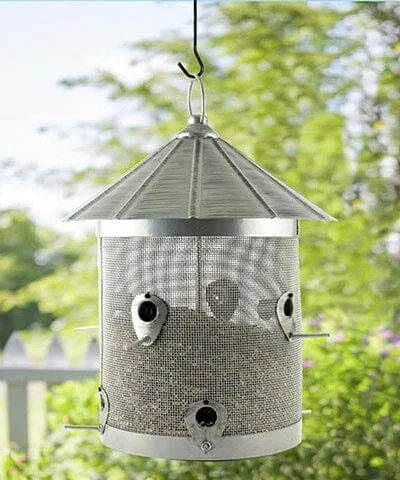 Audubon Rustic Farmhouse Galvanized Silo Combo Wild Bird Feeder – Nickel – 10 Lbs Cap