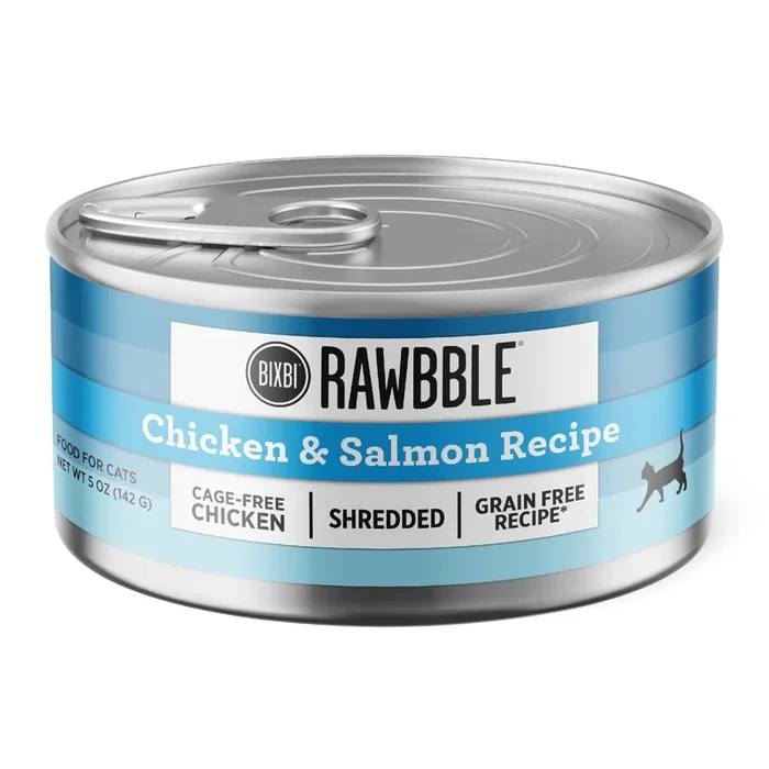 Bixbi Rawbble Shredded Chicken and Salmon Canned Cat Food – 5 Oz – Case of 24