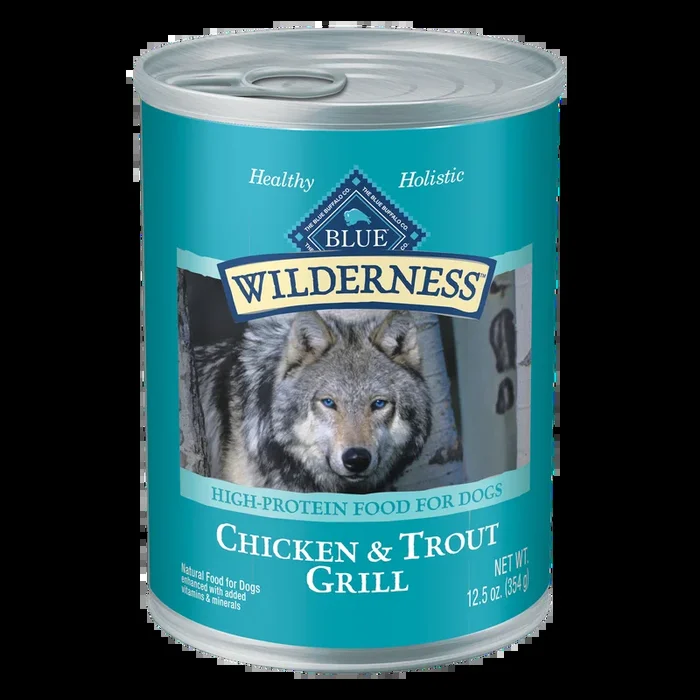 Blue Buffalo Wilderness High Protein, Natural Adult Wet Dog Food, Trout & Chicken Grill 12.5-oz, Case of 12