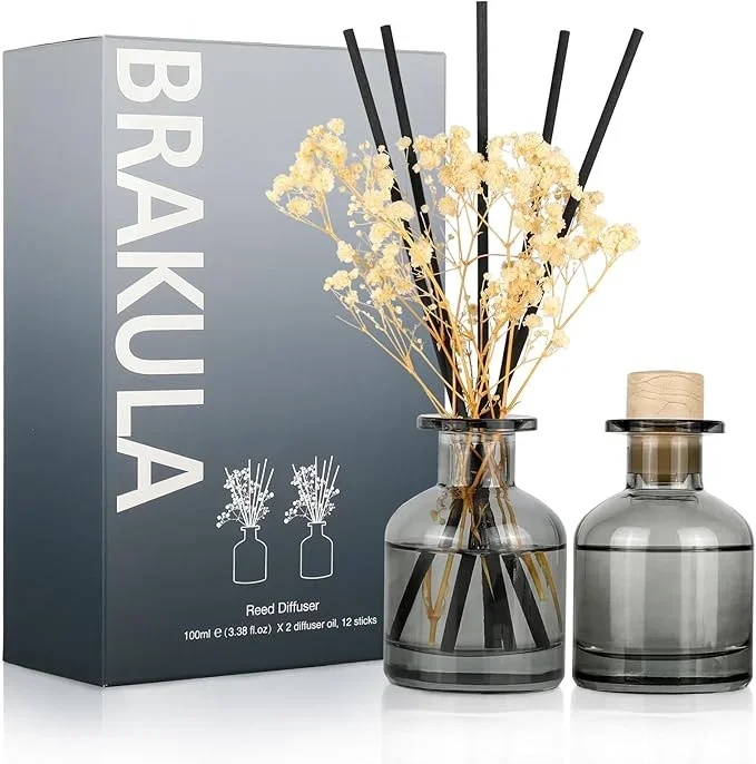 Brakula 2 Pack Reed Diffuser, Fresh Linen + Lavender Eucalyptus (3.38 fl oz Each Pack), Home Fragrance with 12 Sticks, Shelf Decor, Reed diffusers for Home