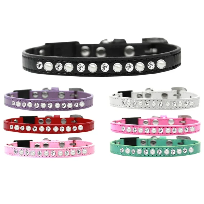 Breakaway Cat Collar, “Pearl & Clear Jewel” Light Pink 12