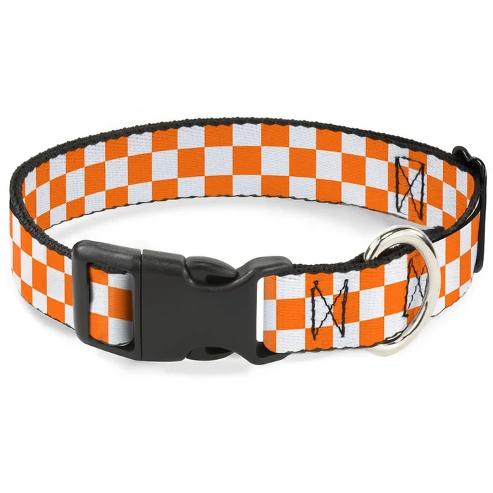 Buckle-Down Plastic Clip Collar – Checker White/Tn Orange – 1′ Wide – Fits 15-26′ Neck – Large