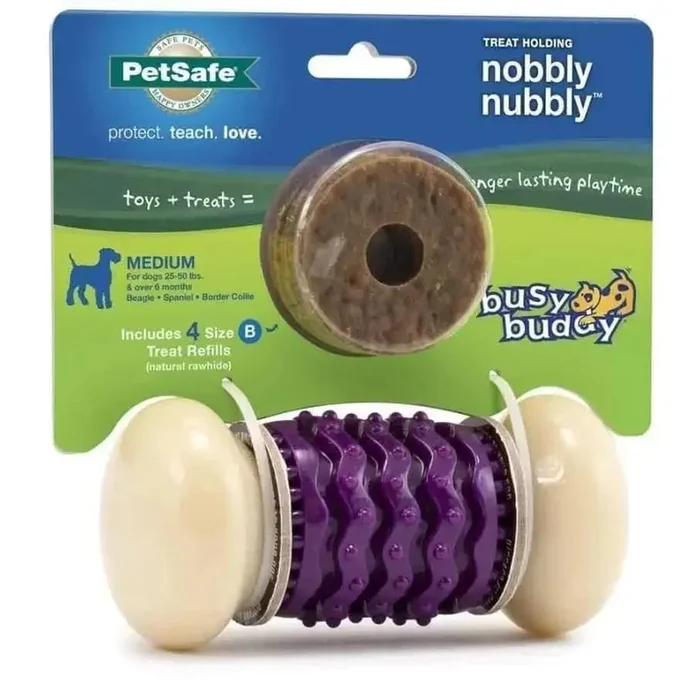 Busy Buddy Nobbly Nubbly Dog Toy Purple, White