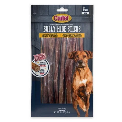 Cadet, Bully Hide Sticks All Natural Dog Chews Large Stick, 8 Count