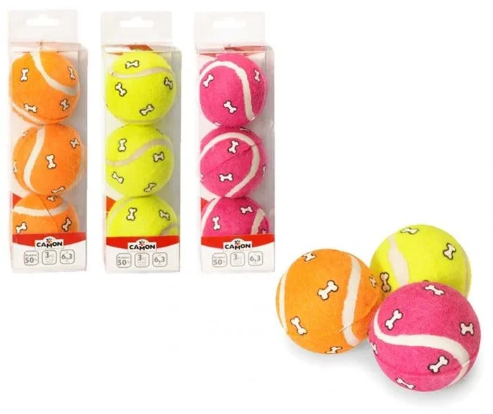 CAMON Igračka za pse Lopta Tenis sa koskicama 3kom, 6,3cm, raznih boja