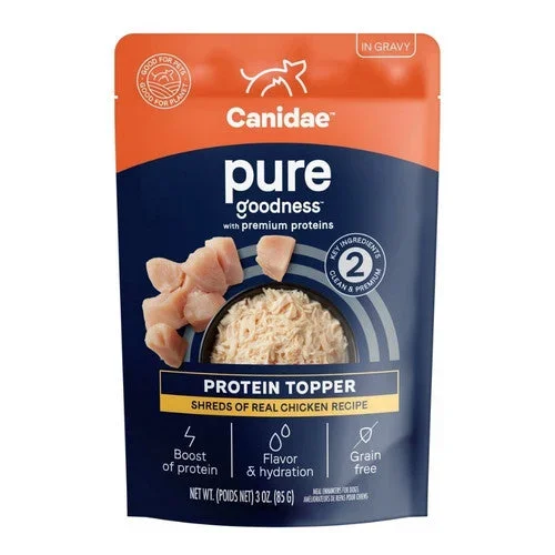 Canidae, PURE Goodness Protein Topper for Dogs Shredded Chicken in Gravy, 12 Count (3 Oz / Chunks)