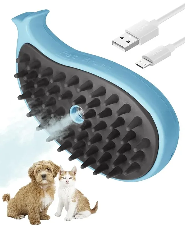 Cat Steam Brush for Shedding – 3 in 1 Steamy Cat Brushes for Grooming and Massage – Whales Shaped Cats Brush with Steam for Dogs, Removing Tangled and Loose Hair (Blue)