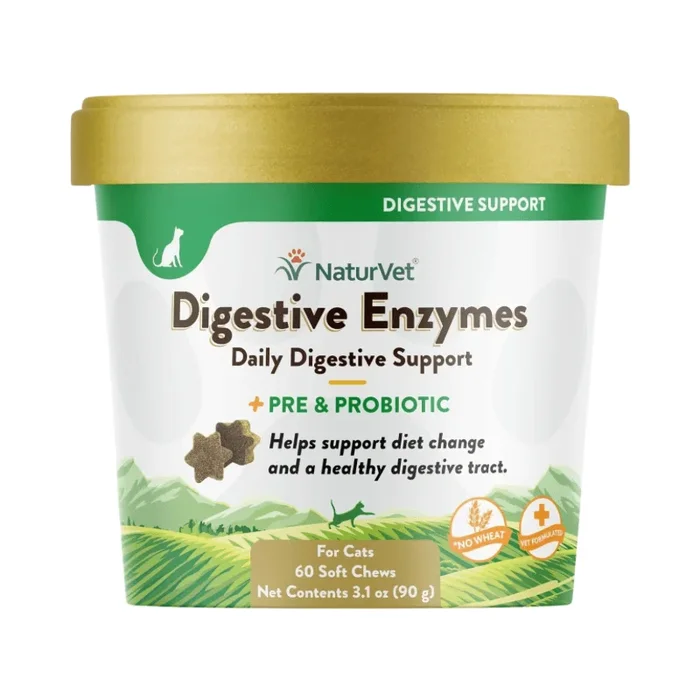 Cat Supplement – DAILY DIGESTIVE SUPPORT – Digestive Enzymes + Pre & Probiotic – 60 soft chews