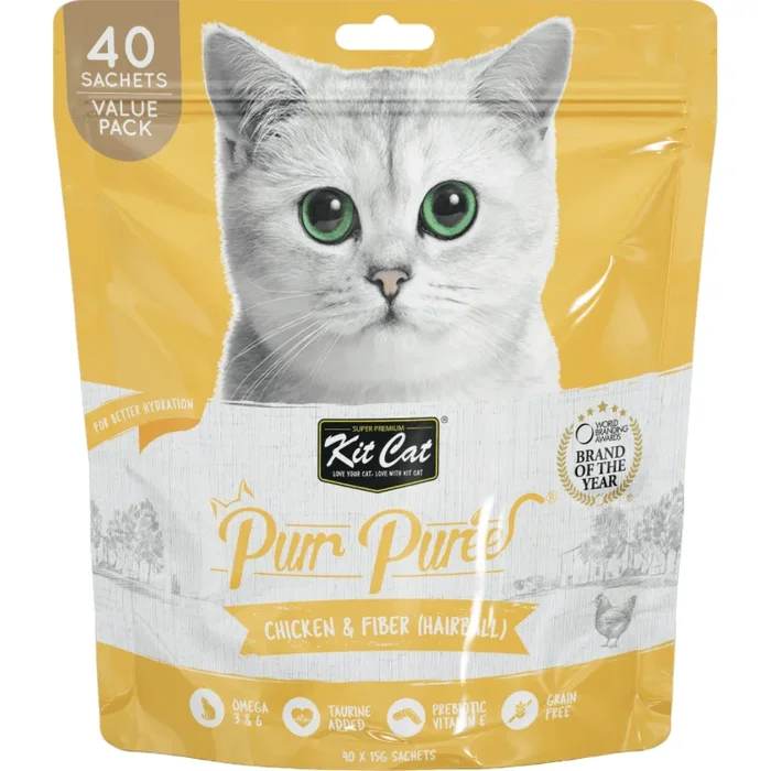 Cat Treat – Purr Purée – Value Pack – Chicken & Fiber (Hairball) – 15 g sachet, pack of 40