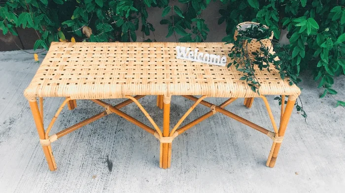 Checker Rattan Bench – Brown