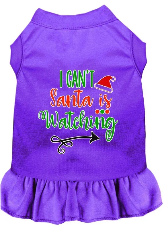 Christmas Pet Dog & Cat Dress Screen Printed, “I Can’t, Santa Is Watching” Purple 2XL (20-25 lbs.)