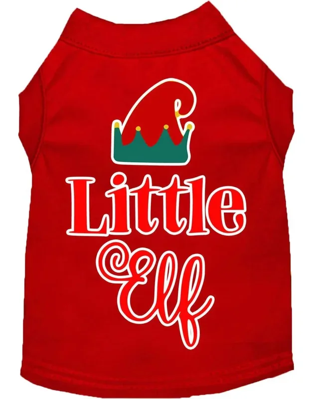 Christmas Pet Dog & Cat Shirt Screen Printed, “Little Elf” Red 2XL (20-25 lbs.)