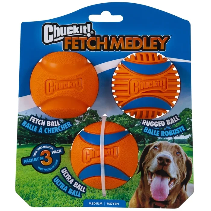Chuckit! Petmate Fetch Medley Gen-3 High-Bounce Float and Rugged Balls Dog Toys – Medium – 2.5 Inch – 3 Pack