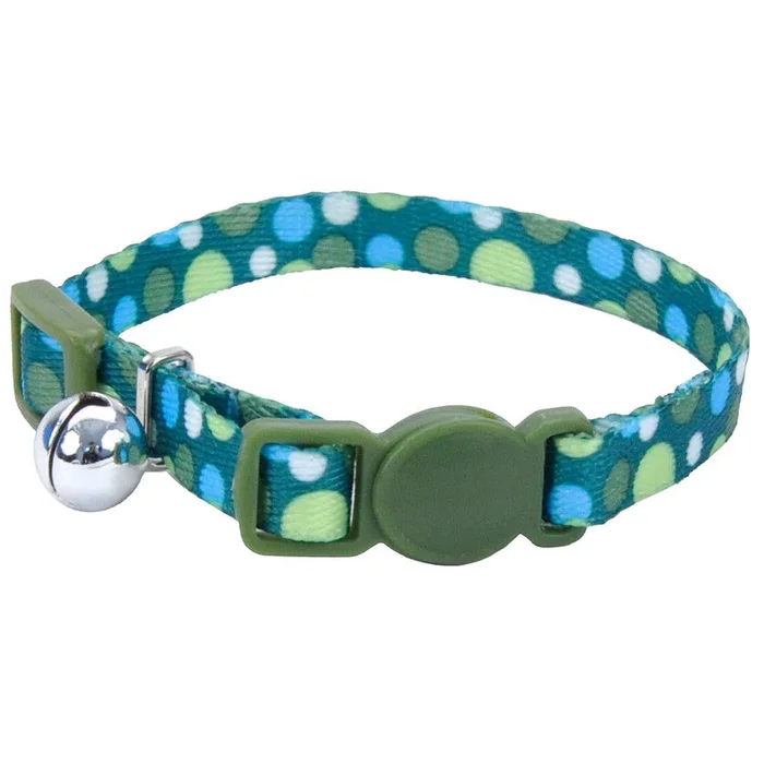 Coastal Safe Cat Lil Pals Adjustable Breakaway Kitten Collar with Bell Green Dots 5/16″ x 06″-08″