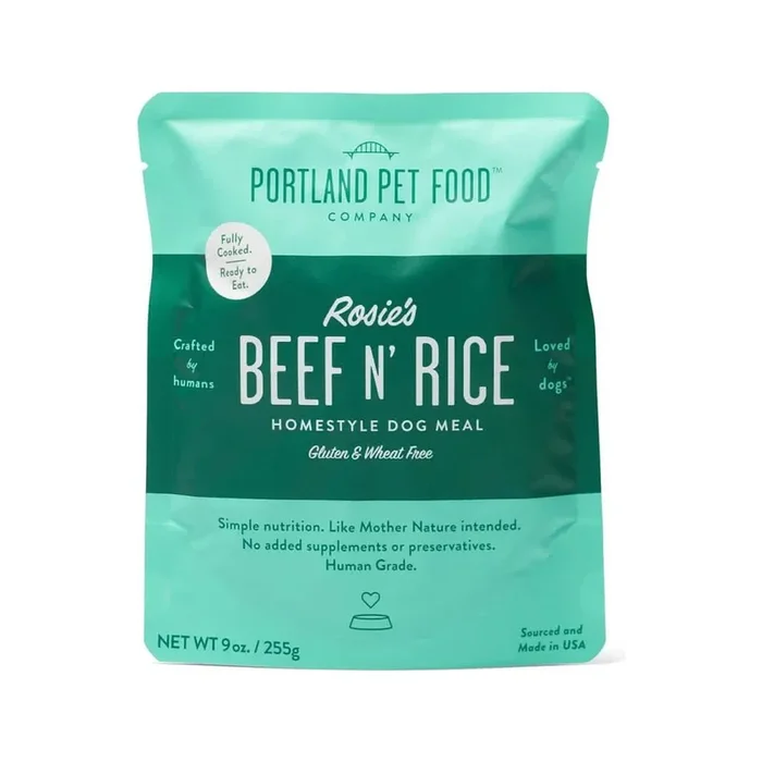 Comida para perros refrigerada y cocida de Portland Pet Food Company Rosie’s Beef N’ Rice