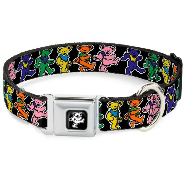 Dancing Bear Black/Silver Seatbelt Buckle Pet Collar – Dancing Bears Black/Multi Color