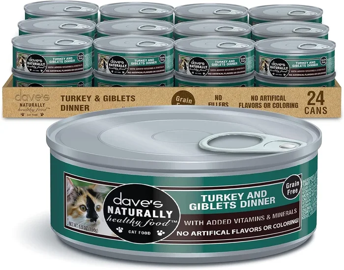 Dave’s Pet Food Wet Cat Food Turkey and Giblets Dinner 5.5oz (1 Can)