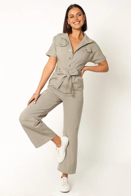 Demi Contrast Stitch Jumpsuit – Olive