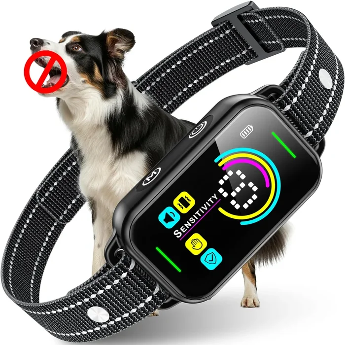 Dinjoo Bark Collar, Dog Bark Collar For Large Medium Small Dogs,Smart Bark Collar,Rechargeable Anti Barking Training Collar With 8 Adjustable Sensitivity,Bark Shock Collar With Beep (Dark Black)
