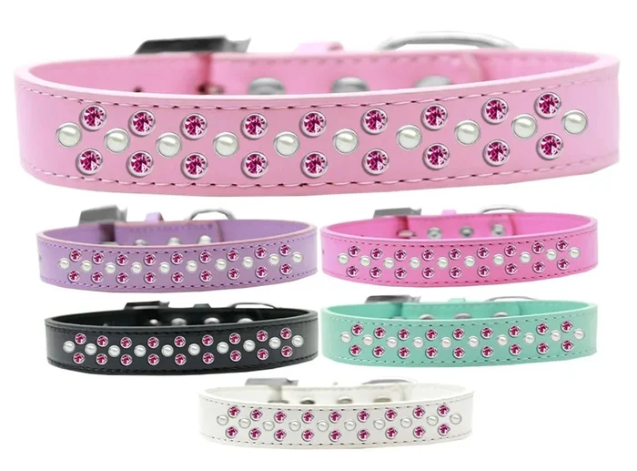 Dog, Puppy & Pet Fashion Collar, Pearl and Bright Pink Crystal Rimsets Sprinkles Bright Pink 20