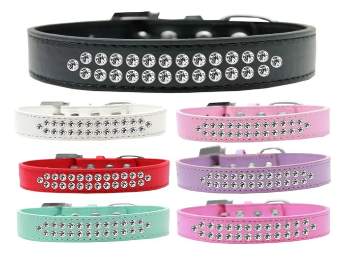 Dog, Puppy & Pet Fashion Collar, Two Row Clear Crystal Rimsets White 20