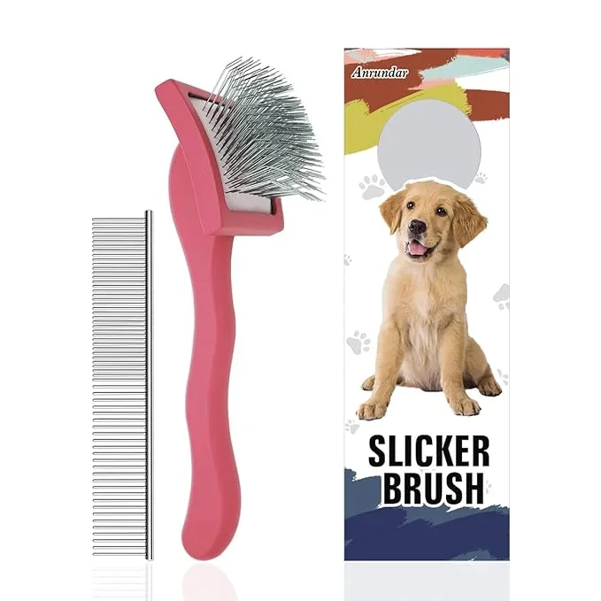 Dog Slicker Brush for Golden Doodle Grooming Kit – Dematting Brushes for Goldendoodles, Labradoodles, Poodles – Pet Hair Brush for Short & Medium Haired Dogs – Small (Red)