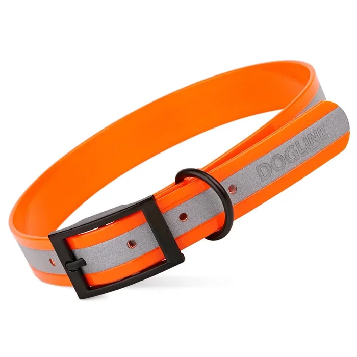 Dogline 22″-25″ – Biothane Translucent Reflective Collar: Orange / 22″-25″ / 1″