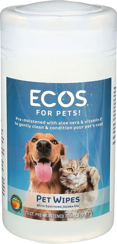 Earth Friendly ECOS Pet Grooming Wipes Pre-Moistened Towels for Cats and Dogs – 70 Count