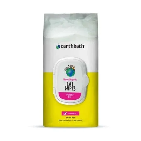 Earthbath® Hypo-Allergenic Plant Based and Fragrance Free Cat Grooming Wipes – Cleans & Conditions- 100 Count