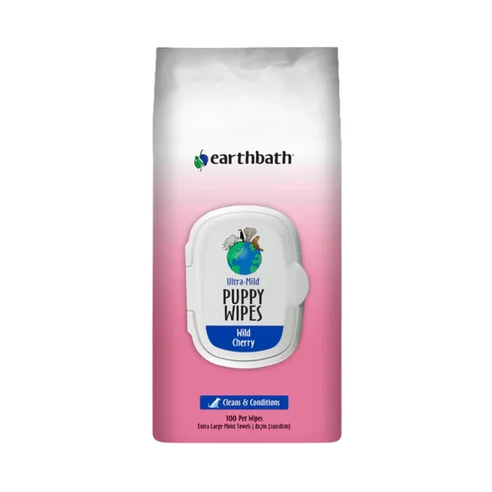 Earthbath® Wild Cherry Ultra-Mild Puppy Wipes – Cleans & Conditions – 100 Count