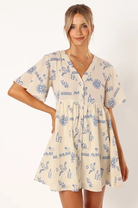 Elias Mini Dress – Beige Blue