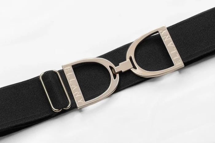 Ellany Black – 1.5″ Gold Stirrup Elastic Belt