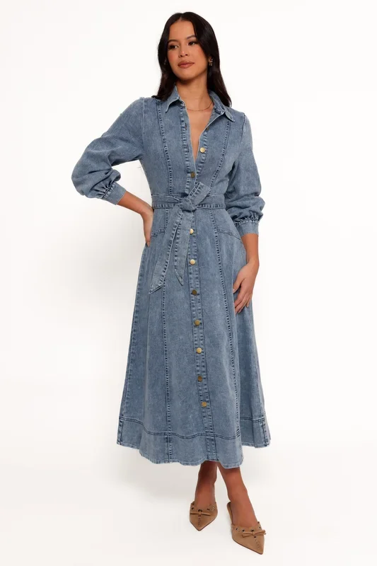 Emberly Long Sleeve Maxi Dress – Denim