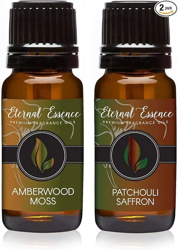 Eternal Essence Oils 2 Pack 10ml Premium Fragrance Oil – Amberwood Moss & Patchouli Saffron – for Candle, Soap Making, Aromatherapy, Diffusers, Home Care, & Humidifiers