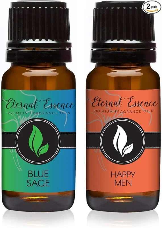 Eternal Essence Oils 2 Pack 10ml Premium Fragrance Oil – Blue Sage & Happy Men – for Candle, Soap Making, Aromatherapy, Diffusers, Home Care, & Humidifiers