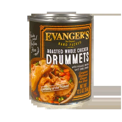 Evanger’s Hand Packed Roasted Whole Chicken Drummets Wet Food Topper, 12-oz, Case of 12