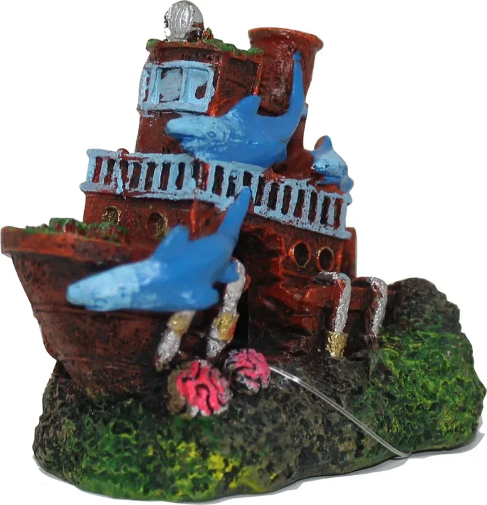 Exotic Environments Shark Shipwreck Resin Aquatics Decoration – 3.25 X 2.25 X 2.75