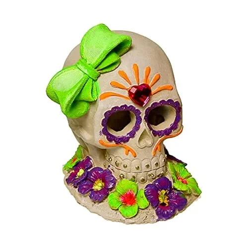 Exotic Environments Sugar Skull Resin Aquatics Decoration – Glow – 3.75 X 3 X 3.75 In