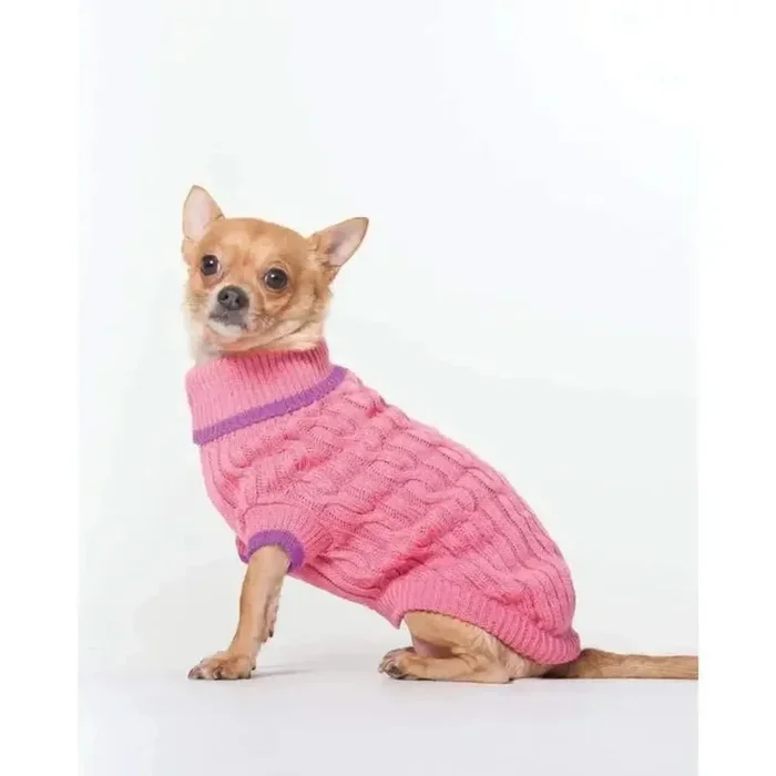 Fashion Pet Classic Cable Dog Sweater Pink
