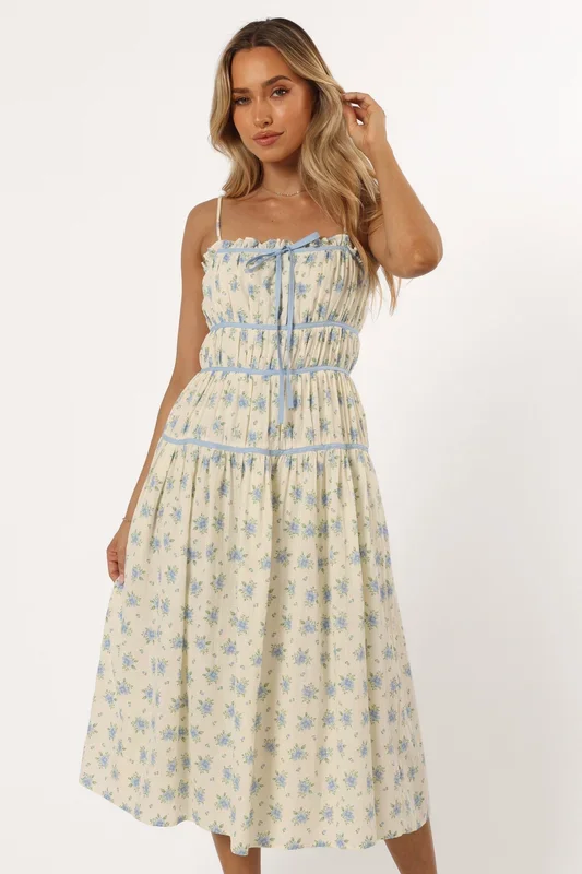 Felicity Midi Dress – Ivory Blue