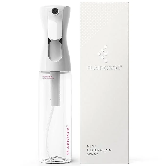 FLAIROSOL – The Original, Continuous Ultra Fine Mist Spray Bottle, Multi-Tasking Marvel for Hair, Skin, Home, Pet Care and more, Refillable and Reusable, 10.1oz/300ml (Clear Bottle-Pink Print)